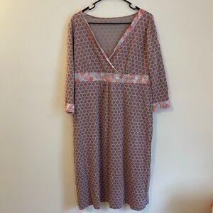 Garnet Hill XL Green Cotton Dress Lighweight Artsy Lagenlook Japanese Floral